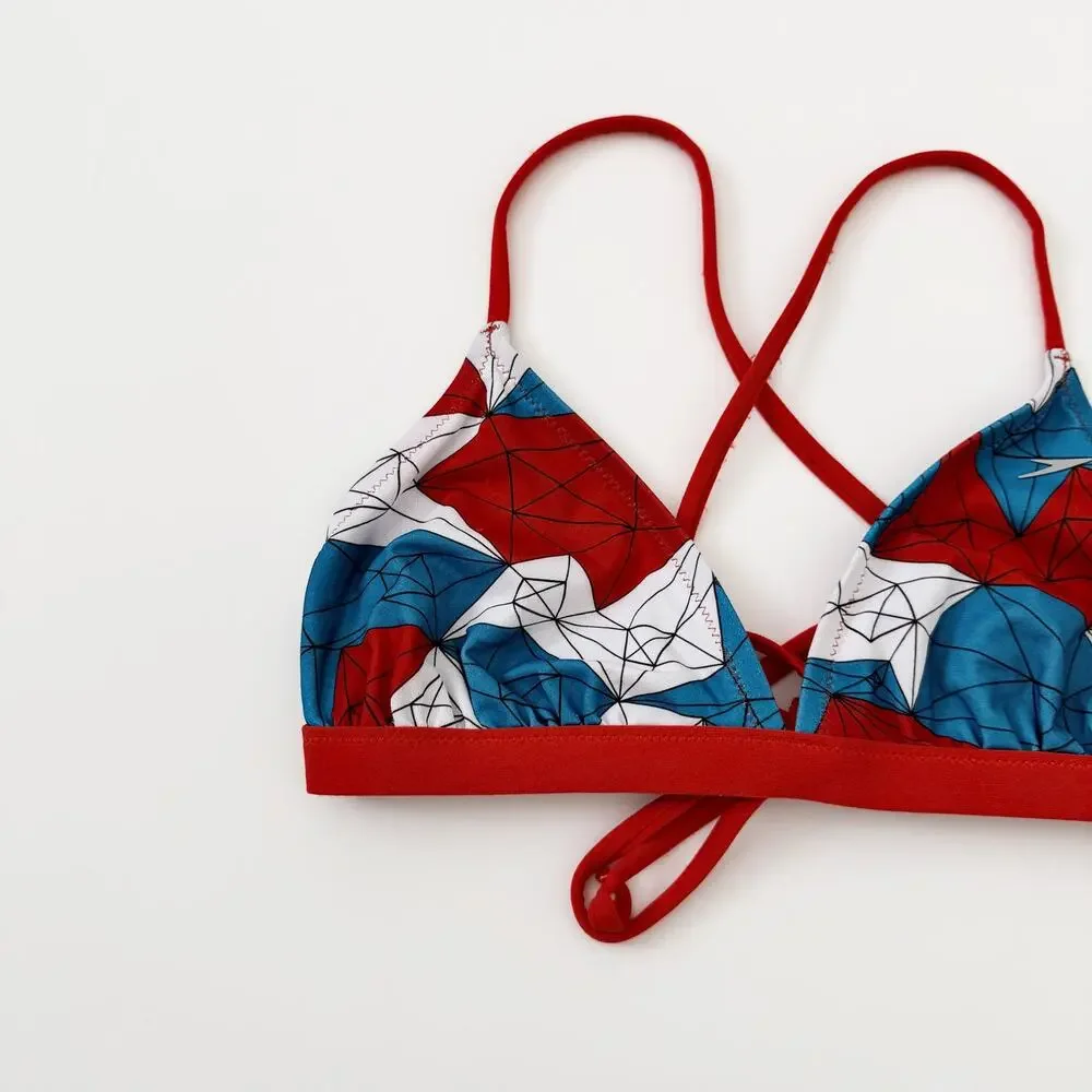 [Speedo] Blue Endurance Lite Tie Back Triangle Bikini Top Swimsuit NWT Sz Large